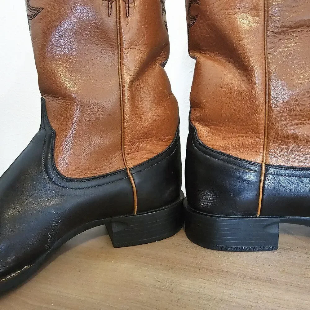 Ariat Men's size 9D Brown and Black Leather Cowboy Work Boots